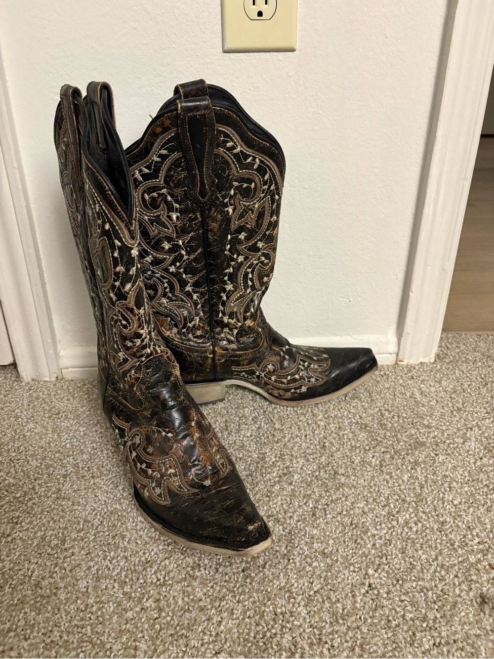 Women's Black and Brown Embroidered Western Boots